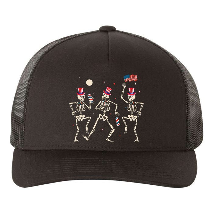 Dancing Skeleton 4th Of July American Flag Skellies Yupoong Adult 5-Panel Trucker Hat