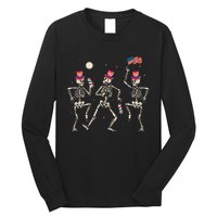 Dancing Skeleton 4th Of July American Flag Skellies Long Sleeve Shirt