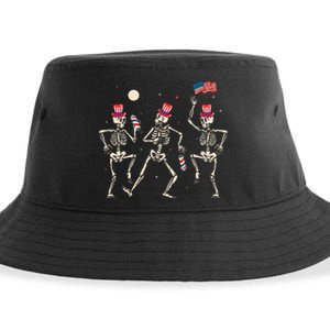 Dancing Skeleton 4th Of July American Flag Skellies Sustainable Bucket Hat