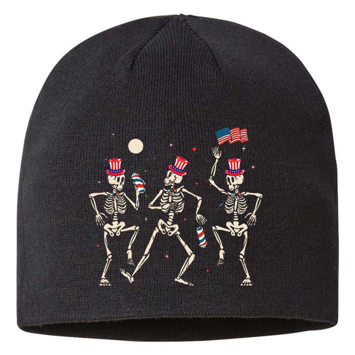 Dancing Skeleton 4th Of July American Flag Skellies Sustainable Beanie