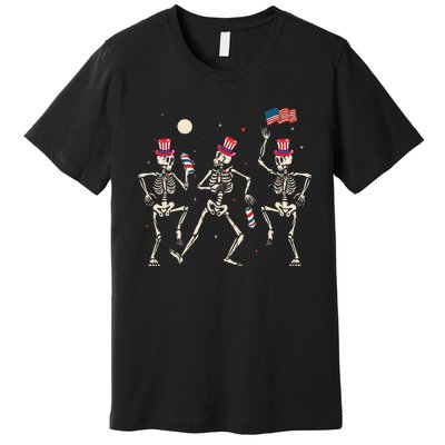 Dancing Skeleton 4th Of July American Flag Skellies Premium T-Shirt