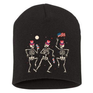 Dancing Skeleton 4th Of July American Flag Skellies Short Acrylic Beanie