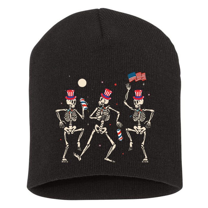 Dancing Skeleton 4th Of July American Flag Skellies Short Acrylic Beanie