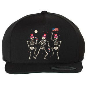 Dancing Skeleton 4th Of July American Flag Skellies Wool Snapback Cap