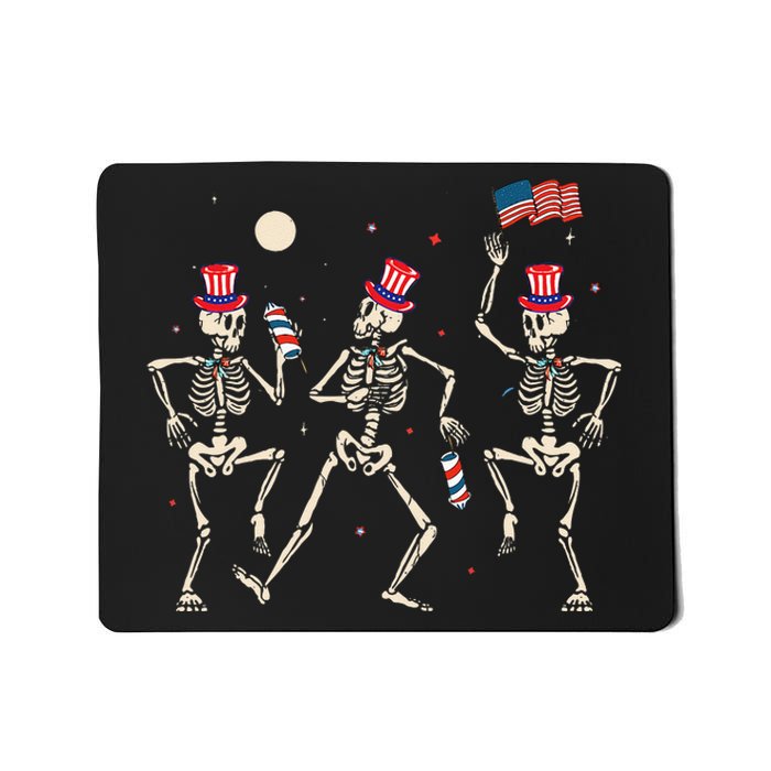 Dancing Skeleton 4th Of July American Flag Skellies Mousepad