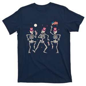 Dancing Skeleton 4th Of July American Flag Skellies T-Shirt