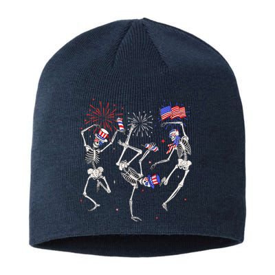 Dancing Skeleton 4th Of July American Flag Halloween Sustainable Beanie