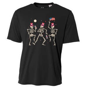 Dancing Skeleton 4th Of July American Flag Skellies Cooling Performance Crew T-Shirt