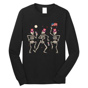 Dancing Skeleton 4th Of July American Flag Skellies Long Sleeve Shirt