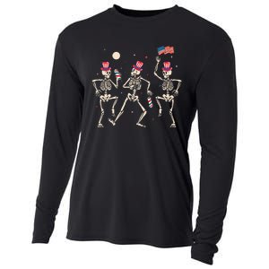 Dancing Skeleton 4th Of July American Flag Skellies Cooling Performance Long Sleeve Crew