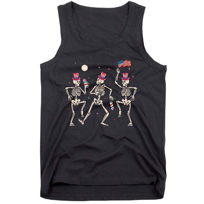 Dancing Skeleton 4th Of July American Flag Skellies Tank Top