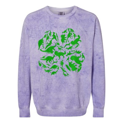 Dinosaur Shamrock 4 Leaf Clover St Patricks Day Colorblast Crewneck Sweatshirt