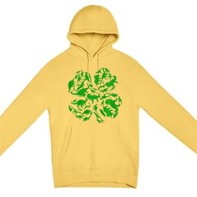 Dinosaur Shamrock 4 Leaf Clover St Patricks Day Premium Pullover Hoodie