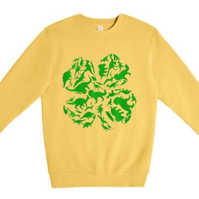 Dinosaur Shamrock 4 Leaf Clover St Patricks Day Premium Crewneck Sweatshirt