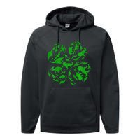 Dinosaur Shamrock 4 Leaf Clover St Patricks Day Performance Fleece Hoodie