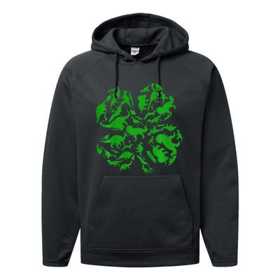 Dinosaur Shamrock 4 Leaf Clover St Patricks Day Performance Fleece Hoodie