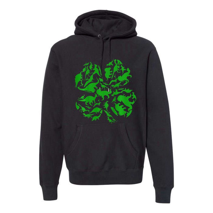 Dinosaur Shamrock 4 Leaf Clover St Patricks Day Premium Hoodie