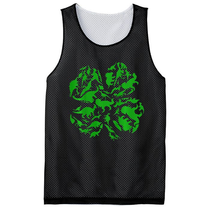 Dinosaur Shamrock 4 Leaf Clover St Patricks Day Mesh Reversible Basketball Jersey Tank