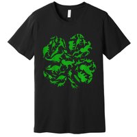 Dinosaur Shamrock 4 Leaf Clover St Patricks Day Premium T-Shirt