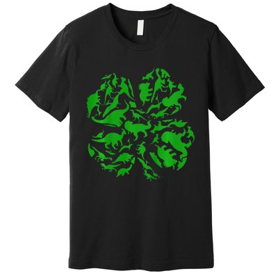 Dinosaur Shamrock 4 Leaf Clover St Patricks Day Premium T-Shirt