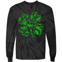 Dinosaur Shamrock 4 Leaf Clover St Patricks Day Tie-Dye Long Sleeve Shirt