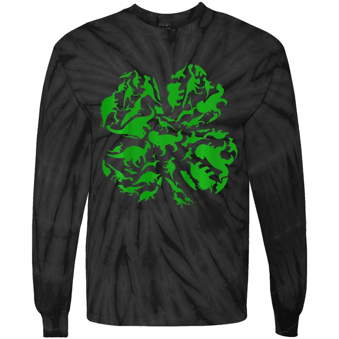 Dinosaur Shamrock 4 Leaf Clover St Patricks Day Tie-Dye Long Sleeve Shirt