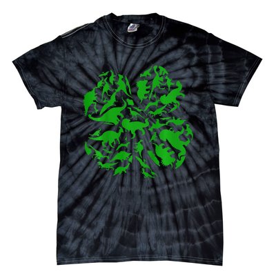 Dinosaur Shamrock 4 Leaf Clover St Patricks Day Tie-Dye T-Shirt