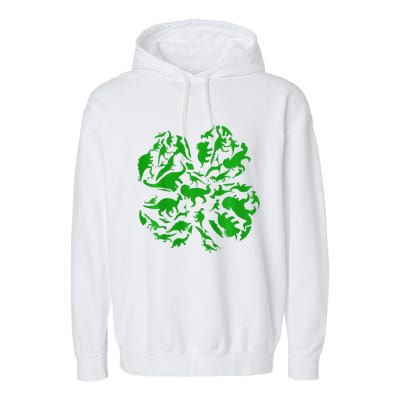 Dinosaur Shamrock 4 Leaf Clover St Patricks Day Garment-Dyed Fleece Hoodie