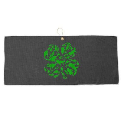 Dinosaur Shamrock 4 Leaf Clover St Patricks Day Large Microfiber Waffle Golf Towel