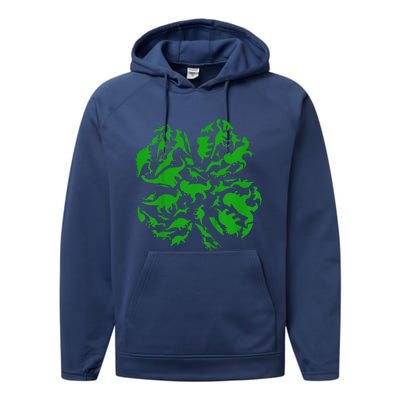 Dinosaur Shamrock 4 Leaf Clover St Patricks Day Performance Fleece Hoodie