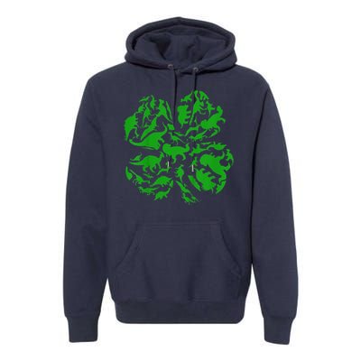 Dinosaur Shamrock 4 Leaf Clover St Patricks Day Premium Hoodie