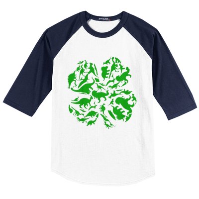 Dinosaur Shamrock 4 Leaf Clover St Patricks Day Baseball Sleeve Shirt