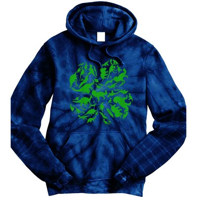 Dinosaur Shamrock 4 Leaf Clover St Patricks Day Tie Dye Hoodie