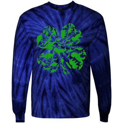 Dinosaur Shamrock 4 Leaf Clover St Patricks Day Tie-Dye Long Sleeve Shirt