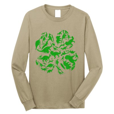 Dinosaur Shamrock 4 Leaf Clover St Patricks Day Long Sleeve Shirt