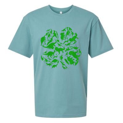 Dinosaur Shamrock 4 Leaf Clover St Patricks Day Sueded Cloud Jersey T-Shirt