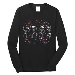 Dancing Skeleton 4th of July Funny Patriotic Dancer Long Sleeve Shirt