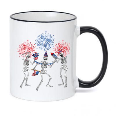 Dancing Skeleton 4th Of July American Flag Skellies 11oz Black Color Changing Mug