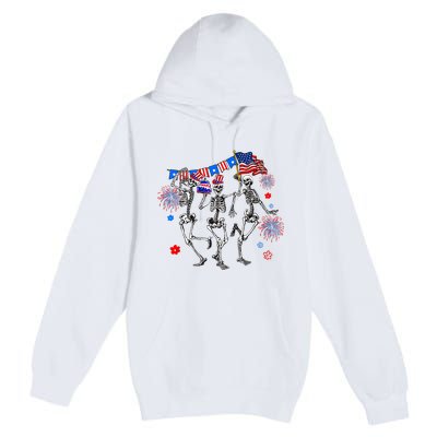 Dancing Skeleton 4th Of July American Flag Skellies Premium Pullover Hoodie