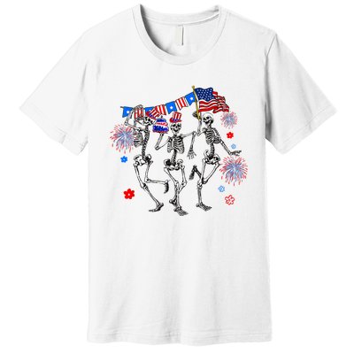 Dancing Skeleton 4th Of July American Flag Skellies Premium T-Shirt