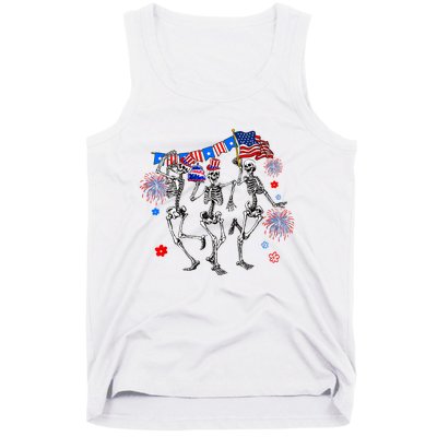 Dancing Skeleton 4th Of July American Flag Skellies Tank Top