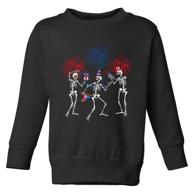 Dancing Skeleton 4th Of July American Flag Skellies Toddler Sweatshirt