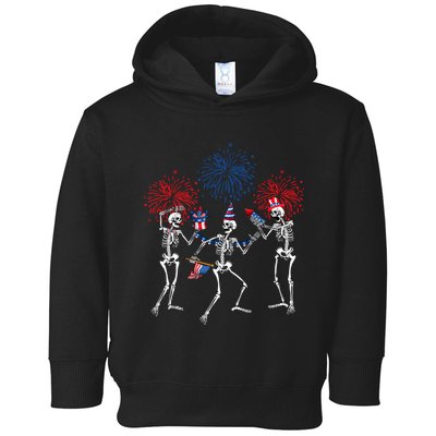 Dancing Skeleton 4th Of July American Flag Skellies Toddler Hoodie