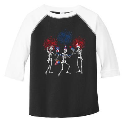 Dancing Skeleton 4th Of July American Flag Skellies Toddler Fine Jersey T-Shirt