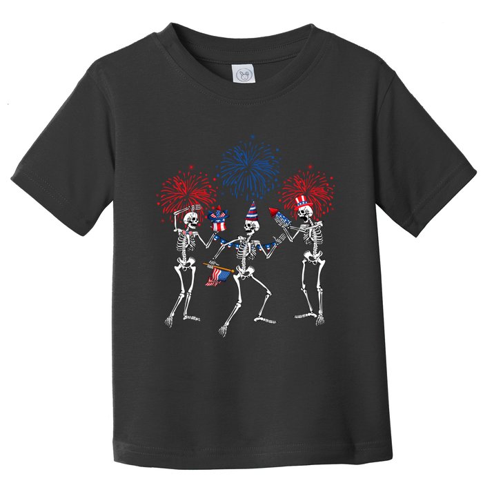 Dancing Skeleton 4th Of July American Flag Skellies Toddler T-Shirt