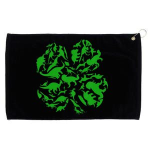 Dinosaur Shamrock 4 Leaf Clover St Patricks Day Grommeted Golf Towel