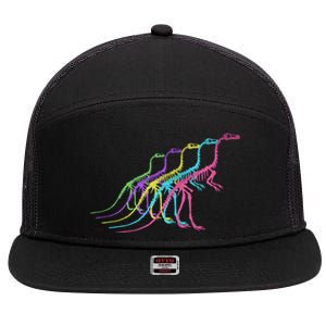 Dinosaur Skeleton 80S Colors 1980S Gift 7 Panel Mesh Trucker Snapback Hat