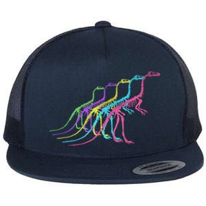 Dinosaur Skeleton 80S Colors 1980S Gift Flat Bill Trucker Hat