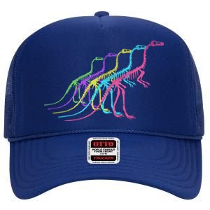 Dinosaur Skeleton 80S Colors 1980S Gift High Crown Mesh Back Trucker Hat