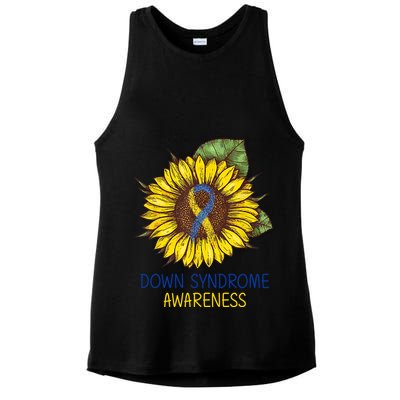 Down Syndrome Awareness Sunflower Ribbon Ladies PosiCharge Tri-Blend Wicking Tank